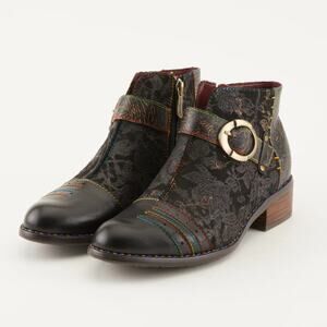 L'Artiste Georgiana Hand-Painted Leather Ankle Booties US 5.5-6